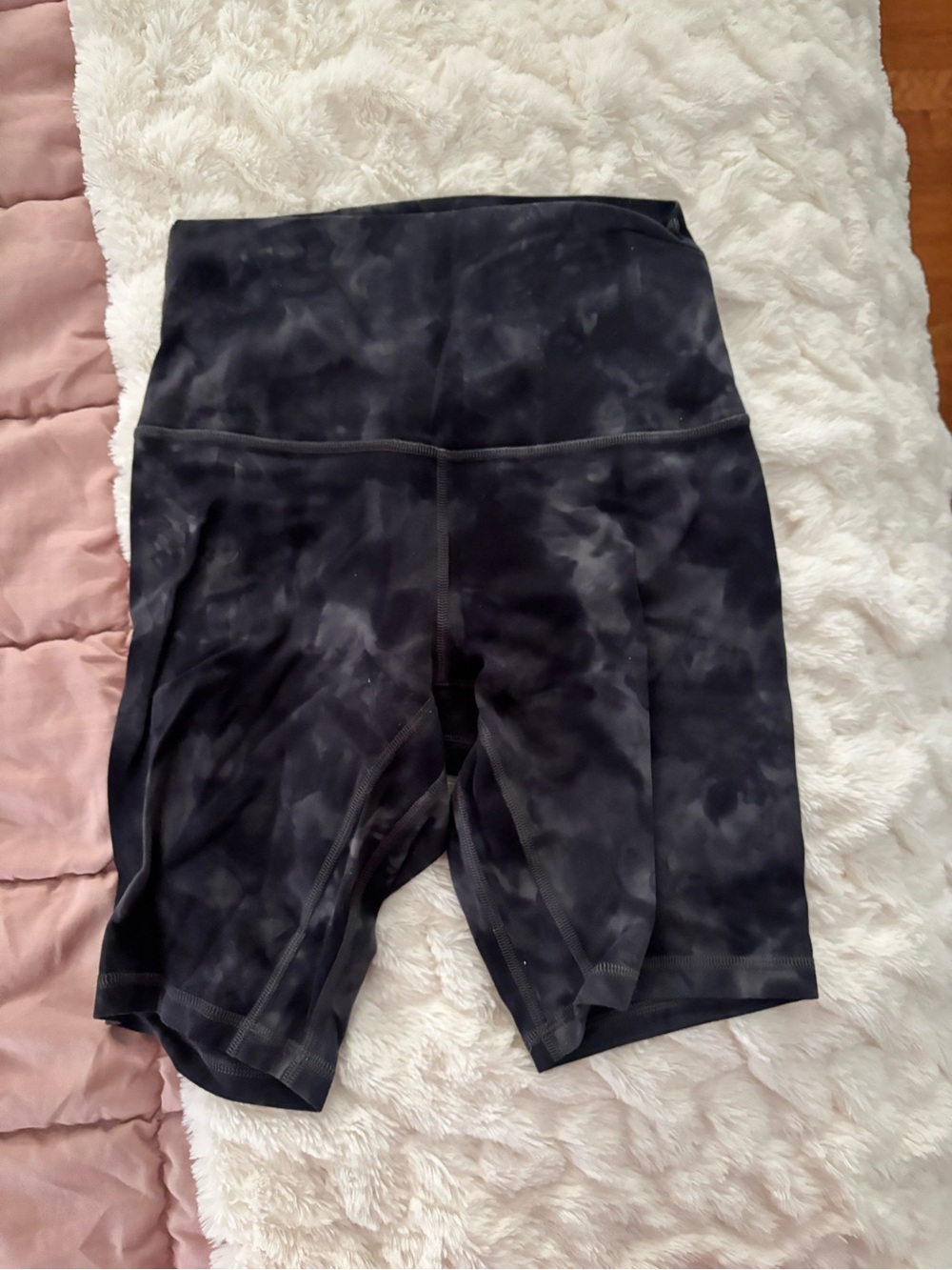 High-Waist Black Tie-Dye Lululemon Biker Shorts